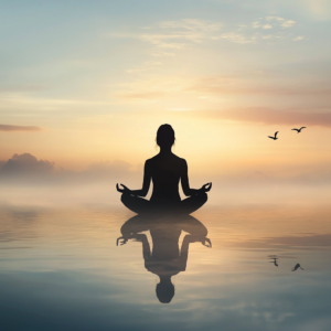Serene individual embodying balance in a minimalist, soothing environment.