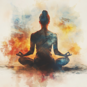 Individual practicing mindfulness and concentration exercises in a calm, minimalist environment.