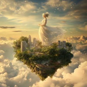 Introduction to finding harmony featuring a serene figure in a balanced natural and urban setting.