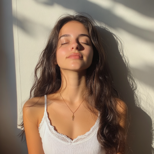 Cena de meditação calma com uma pessoa meditando em um ambiente natural sereno.