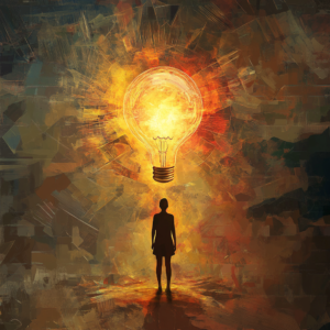 Motivational intro scene featuring a determined individual with dynamic, warm-colored abstract background.