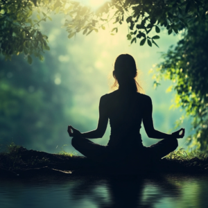 Individual meditating in a serene, calming environment to overcome anxiety.