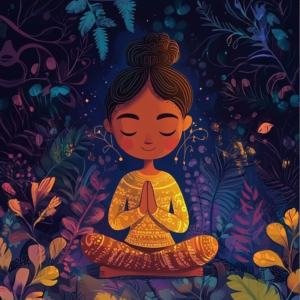 Stress relief benefits illustrated with a content individual and icons representing reduced anxiety and mental clarity.